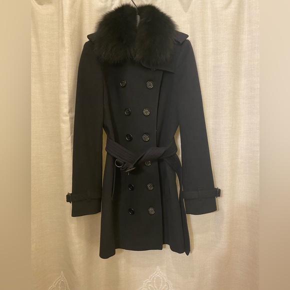 Burberry wool cashmere trench coat with removable fur collar - Picture 3 of 6